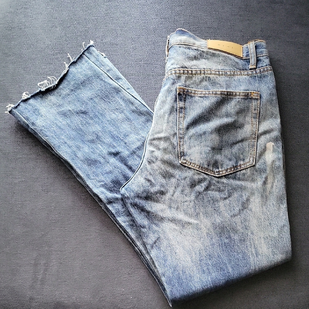 MNML Blue Straight-Leg Flare Jeans with Vintage Distressing